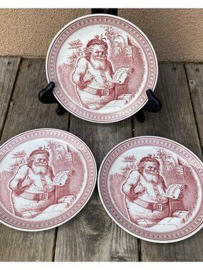 3 Spode Williams Sonoma St Nick Red White Salad Plates 8.5” (sf459)
